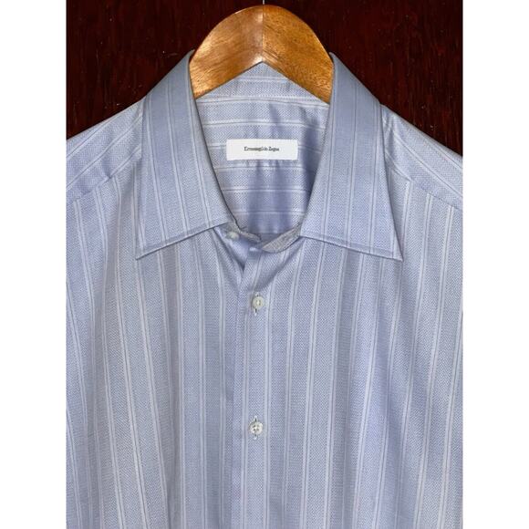 ERMENEGILDO ZEGNA BLUE STRIPED COTTON DRESS SHIRT SZ L / LARGE FRENCH CUFF
